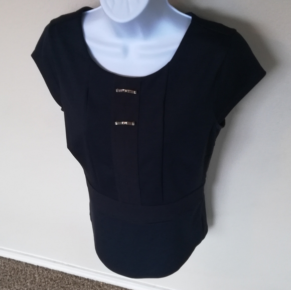 Ann Taylor Navy top with 2 metallic details - Picture 2 of 6